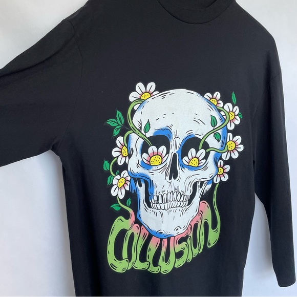ASOS COLLUSION Skull/floral Print Long T-shirt Tunic Size 10 Oversized - Picture 2 of 7